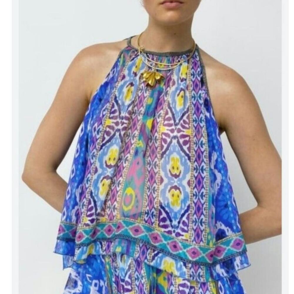 Zara printed swing top boho oversized flowy S NWT beach coastal resort Whimsy